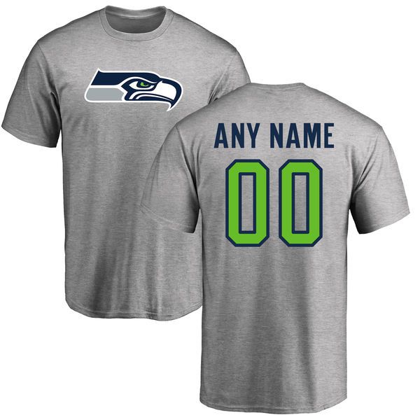 Men Seattle Seahawks NFL Pro Line Ash Custom Name and Number Logo T-Shirt->nfl t-shirts->Sports Accessory